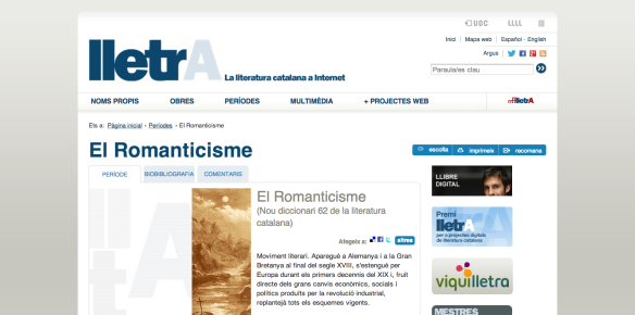 El Romanticisme   Períodes Literaris a lletrA   Literatura catalana a internet